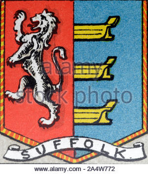 Historic Coat of Arms for Suffolk England, vintage illustration from 1884 Stock Photo