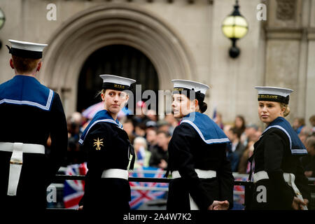 London, Westminster October 14th 2019 State Opening of Parliament. Young female Royal Navy cadets Stock Photo