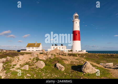 Late afternoon sunshine Portland Bill lighthouse on the Dorset Jurassic Coast.  Picture Credit: Graham Hunt/Alamy Stock Photo