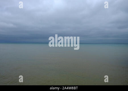 grey cloudy sky, the north sea, cromer, north norfolk, england Stock Photo