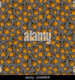 Acorns seamless pattern. Colorful outline on grey background. Picture can be used in wallpaper, wrapping paper, textile print, advertisement, posters, flyers, banners, etc. Vector illustration. EPS10 Stock Vector