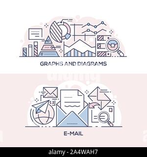 Graphs and diagrams and email banner template Stock Vector