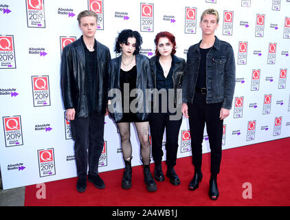 Hugo Silvani, Heather Baron Gracie, Ciara Doran and Hugo Silvani of the band Pale Waves during the Q Awards 2019 in association with Absolute Radio at the Camden Roundhouse, London. Stock Photo