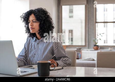 Young female entrepreneur working on a laptop at home Stock Photo