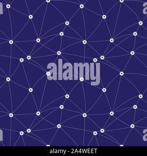 seamless vector pattern with lines connecting points on a navy blue background Stock Vector