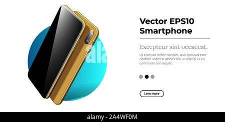 Golden Smartphone with Frameless Blank Screen in Rotated Position. Stock Vector