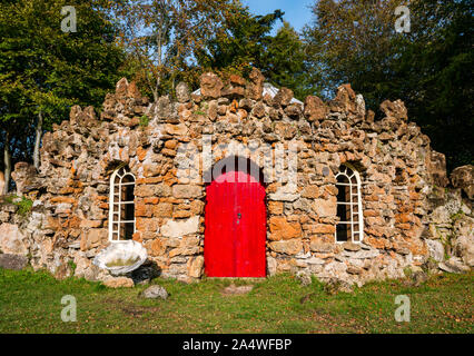 Quirky unusual rubble stone curling lodge, Gosford Estate, East Lothian, Scotland, UK Stock Photo