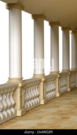 Colonnade with balustrade under the roof 3D render Stock Photo