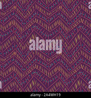 seamless vector zig zag pattern with doodlelines on purple background Stock Vector