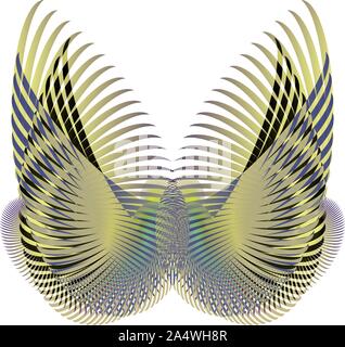 Intricate vector mirrored design with several colorful gradients resembling a pair of bird or angel wings. Stock Vector