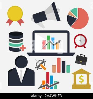 Flat business finance elements set vector image. Various icon elements of business finance theme flat design Stock Vector