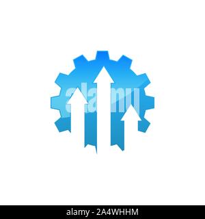 Business finance logo design vector. Logo with graph bar and arrow inside cog gear Stock Vector
