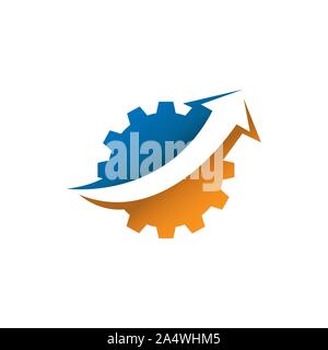 Business finance logo design vector. Logo with graph bar and arrow inside cog gear Stock Vector