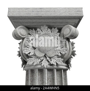 Column Capital with oak leaves on white background. 3D rendering. 3D illustration Stock Photo