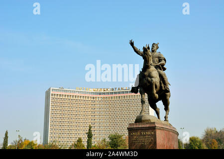 Statue of Amir Timur (Tamerlane, 1336-1405). He was the founder of the Timurid Empire in Central Asia and became the first ruler in the Timurid dynast Stock Photo