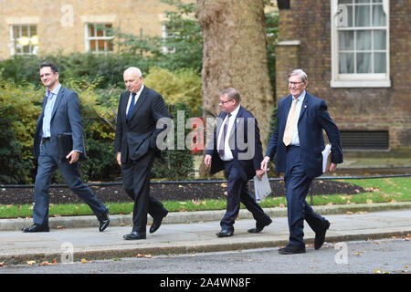 (left to right) Chairman of the European Research Group Steve Baker, Iain Duncan Smith, Mark Francois and Sir Bill Cash in Downing Street, London. Stock Photo