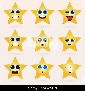 Set of cute star emoticons. Various emotions of the character. Set of avatar icons. Vector illustration. Stock Vector