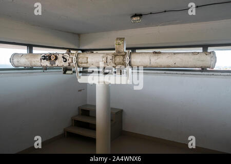 Rangefinder in the Musée Mémoire 39-45, WW2 museum in German Graf Spee naval artillery battery command post, Plougonvelin, Brittany, France Stock Photo