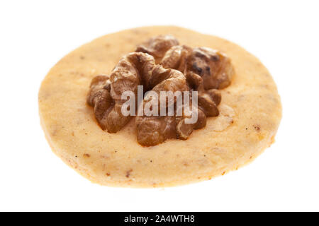christmas cookies: Walnut Taler from the front on a white background Stock Photo