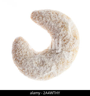 Christmas pastries: Single "Vanillekipferl" (vanilla crescent)  from above isolated on white background Stock Photo