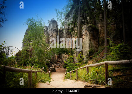Prachovské skály, A unique combination of outlandish rock formations, dense pine forests, Czech Republic Stock Photo