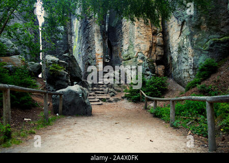 Prachovské skály, A unique combination of outlandish rock formations, dense pine forests, Czech Republic Stock Photo