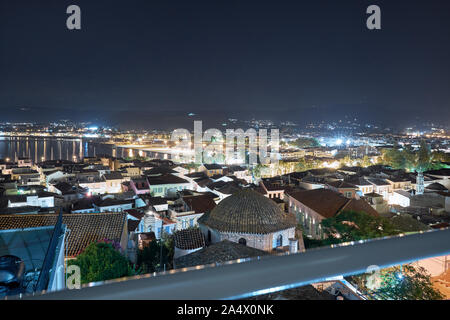 View over the city of Nafplio, Greece by night Stock Photo