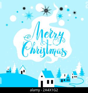 Holiday winter blue landscape congratulation Stock Vector