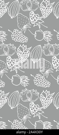Berry color hand drawn vector set. Fruit botany illustration. Berries engraving doodle sketch line.Dessert ingredient.Great for web page background, w Stock Vector