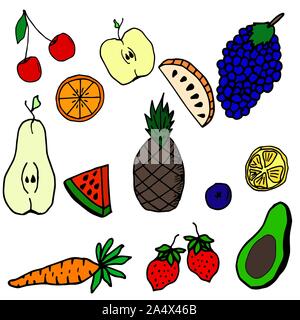 Hand drawn tropical and exotic fruit isolated on white background in unique trendy organic style. Vector illustration for menu design, packaging, cook Stock Vector