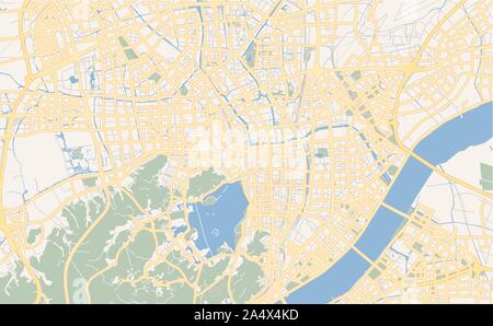 Printable street map of Hangzhou, Province Zhejiang, China. Map template for business use. Stock Vector