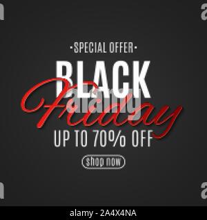 Text banner Black friday. Stylish creative lettering. Grand seasonal sale. Banner for your design. Vector illustration. EPS 10 Stock Vector