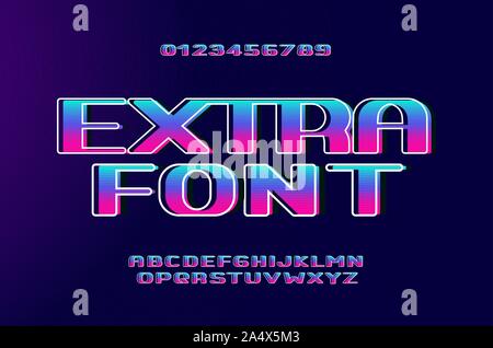 Retro wave bold font with holographic glow effect Stock Vector