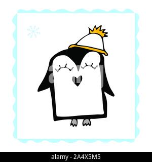 Vector line hand drawing penguins. Doodle character illustration.Cool design elements, perfect for prints, patterns for kids bedroom, book, magazine.W Stock Vector