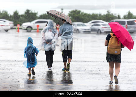 JEJU - SEPT 28: JEJU - SEPT 28: Typhoon. Cold and windy day in Jeju Island on September 28. 2016 in South Korea Stock Photo