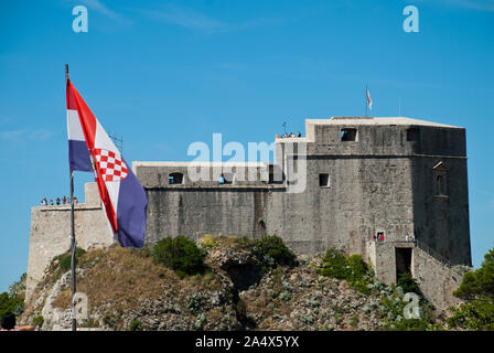 Dubrovnic (Croatia): Fort Lovrijenac in as seen from the city wall. Fort Lovrijenac or St. Lawrence Fortress, often called 'Dubrovnik's Gibraltar', is Stock Photo