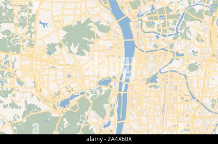 Printable street map of Changsha, Province Hunan, China. Map template for business use. Stock Vector