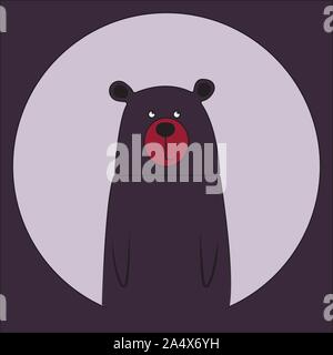 Cute smiling bear vector cartoon illustration. Wild zoo animal icon. Fluffy adorable pet looking straight. Forest fauna childish character. Simple fla Stock Vector