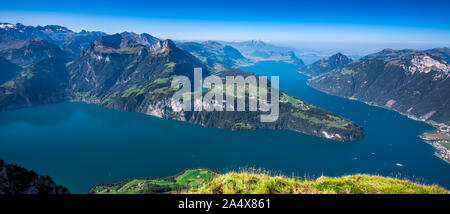 Fantastic view to Lake Lucerne with Rigi and Pilatus mountains, Brunnen town from Fronalpstock, Switzerland, Europe Stock Photo