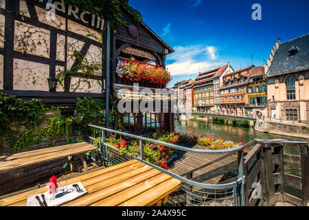 STRASBOURG, FRANCE - August 2019 - Old city center of Strasbourg town with colorful houses, Strasbourg, Alsace, France, Europe.
