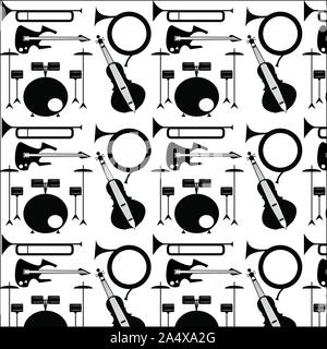 Music icon collection - vector silhouette illustration; vector art seamless pattern logo design element. Good for stickers, logo, books, fabric or mag Stock Vector