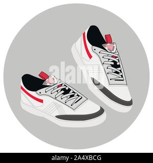 Sneakers vector cartoon illustration. Isolated on white. Simple flat design element for book, sticker, magazine. Sport boots logo, poster, postcard, f Stock Vector
