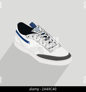 Sneakers vector cartoon illustration. Isolated on white. Simple flat design element for book, sticker, magazine. Sport boots logo, poster, postcard, f Stock Vector