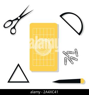 School and education workplace items. Vector flat illustration of school supplies. Isolated school, education workspace accessories on white backgroun Stock Vector