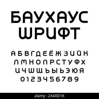 Cyrillic geometric letters and numbers set. Russian or USSR style vector latin alphabet. Bauhaus Font for events, promotions, logos, banner, monogram Stock Vector