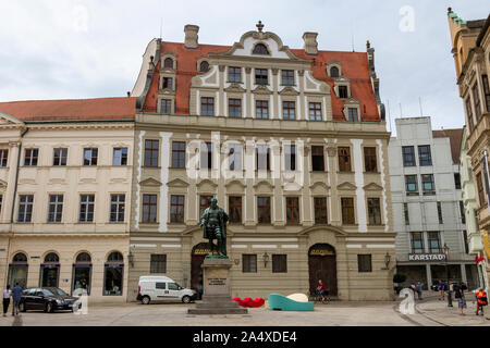 Statue of Hans Jakob Fugger (or Johann Jakob Fugger) in Fuggerplatz, Augsburg, Bavaria, Germany. Stock Photo