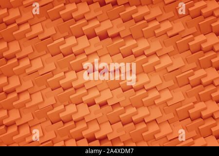 3d rendering of high quality background texture with orange plastic pieces connected to each other with notches. Stock Photo