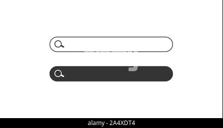 Search bar. Horizontal linear border with text input field, magnifying glass icon in frame. Simple flat searching button design for seo, networking Stock Vector