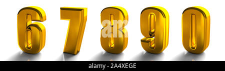 3d shiny golden number 6 to 9 and 0 one collection, high quality 3d render isolated on white Stock Photo