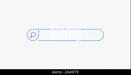 Search bar. Horizontal linear border with text input field, magnifying glass icon in frame. Simple flat searching button design for seo, networking Stock Vector